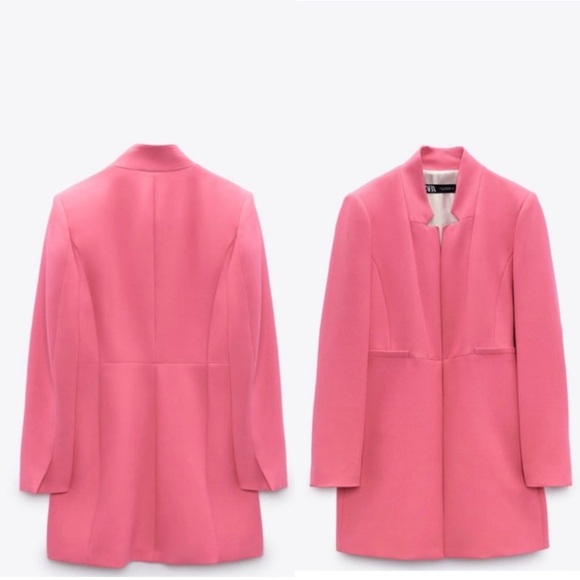 Zara Pink Inverted Lapel Long Blazer Size Small - Picture 1 of 7